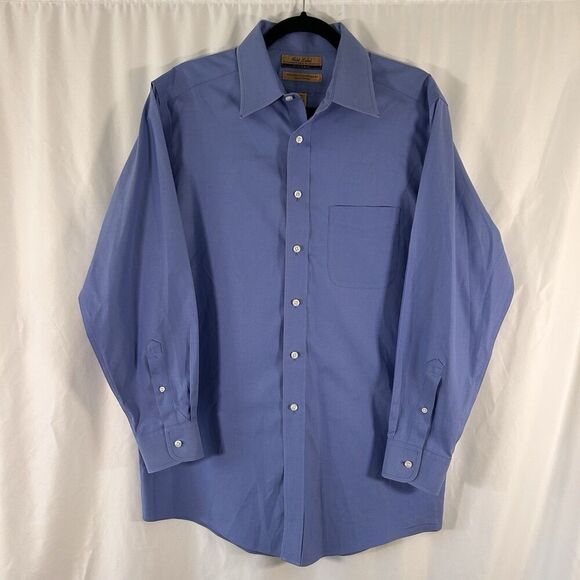 Roundtree Yorke Gold Label Shirt Men 15.5 33 Blue 80's Pinpoint Button Up Fitted - Picture 1 of 5